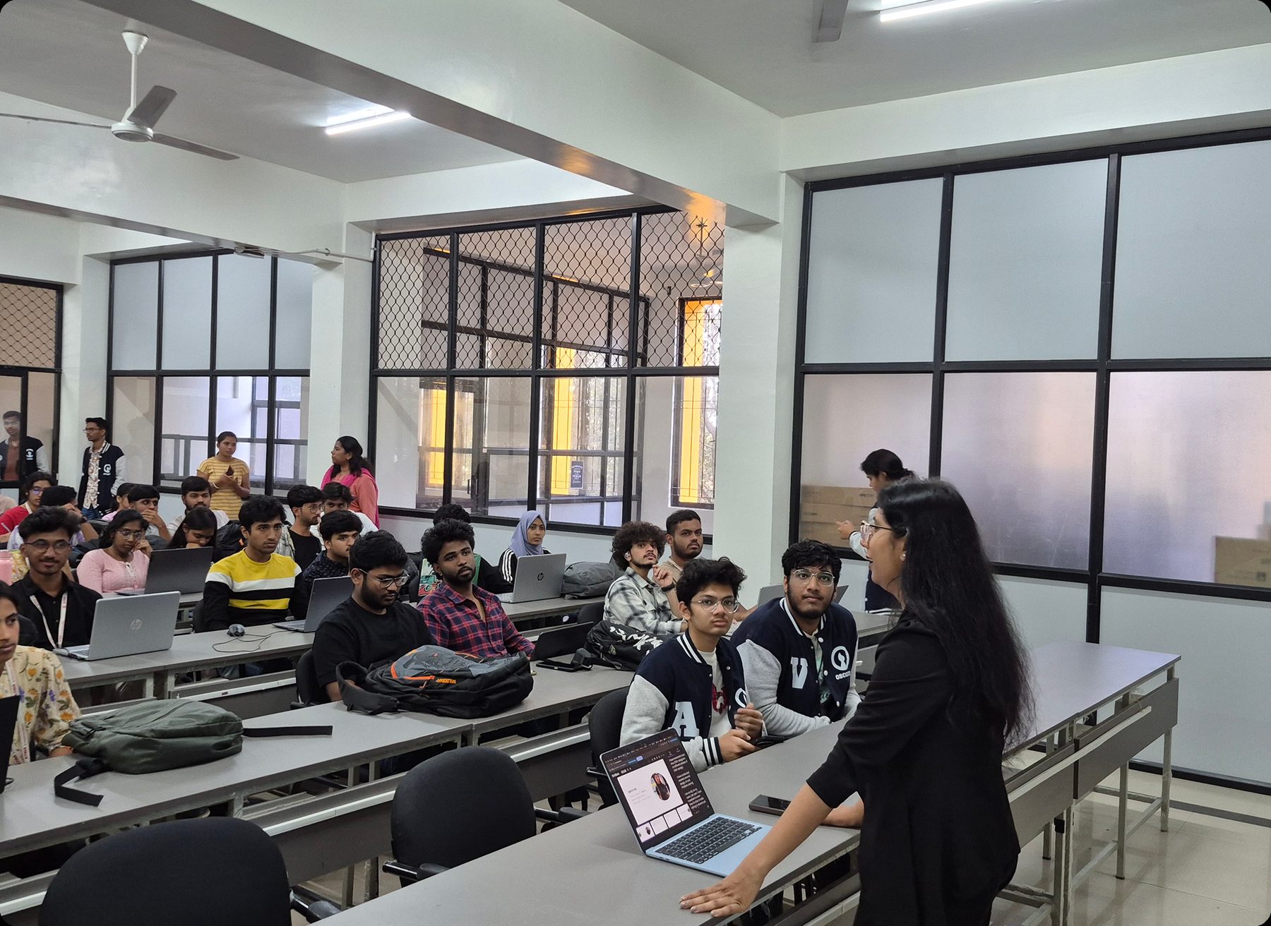 Taking a session with students in a classroom.