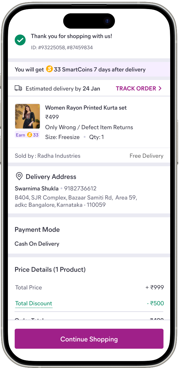 Order confirmation page