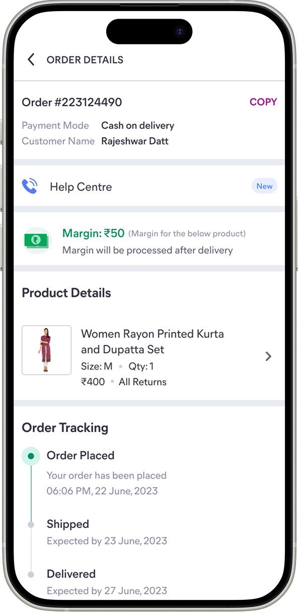 Order details page before