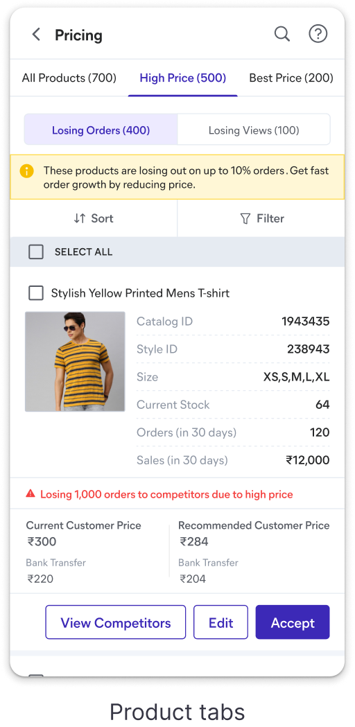 mWeb, product tabs